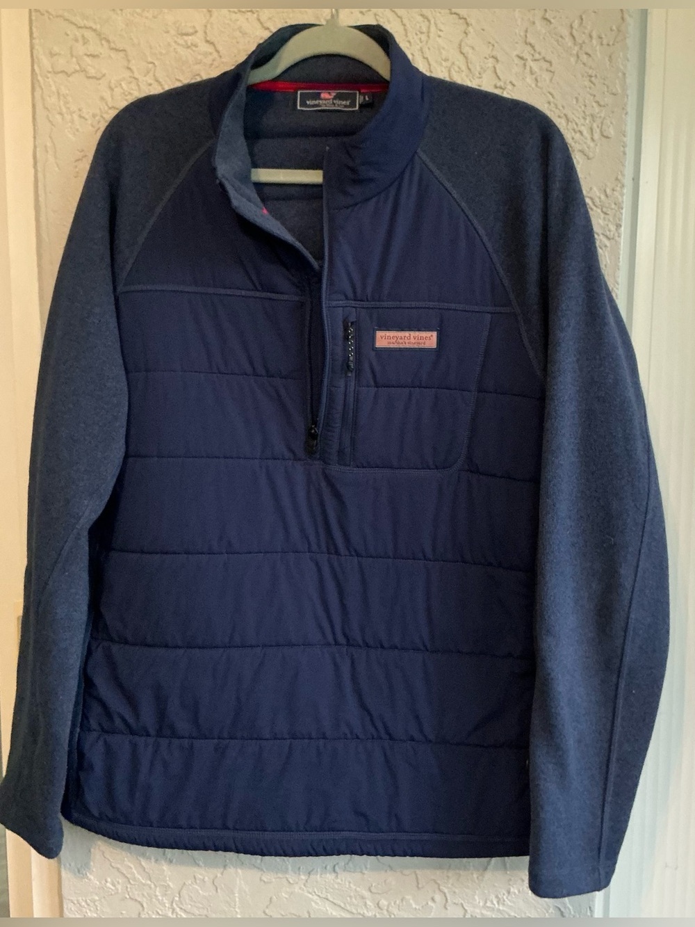 Vineyard Vines Navy Quilted Fleece Mix Half-Zip